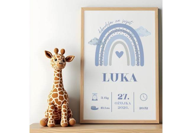 Plava duga - personalizirani okvir za rođenje djeteta