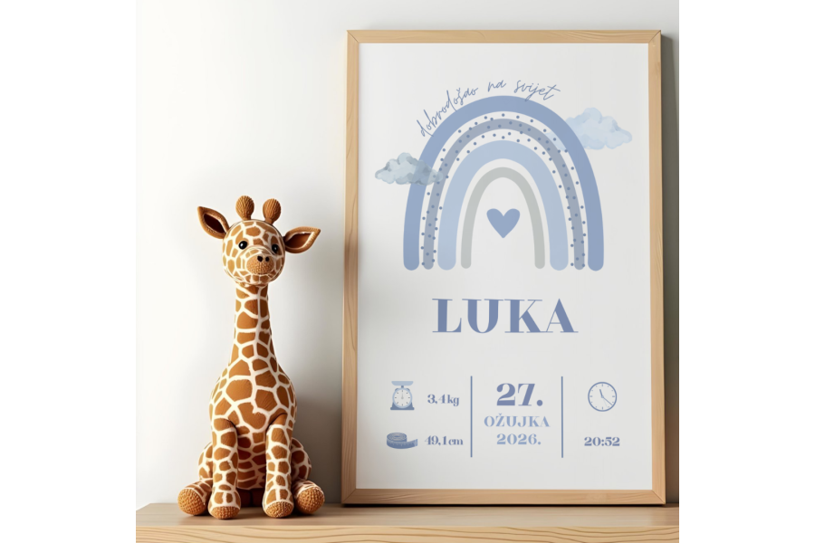 Plava duga - personalizirani okvir za rođenje djeteta