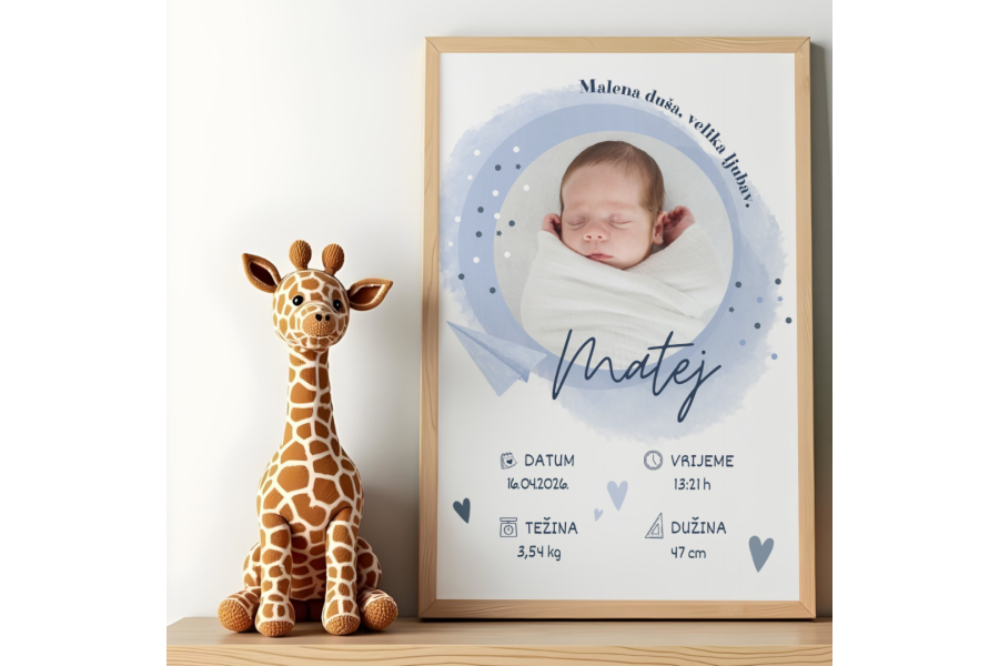 Fotografija plavi dizajn - personalizirani okvir za rođenje djeteta