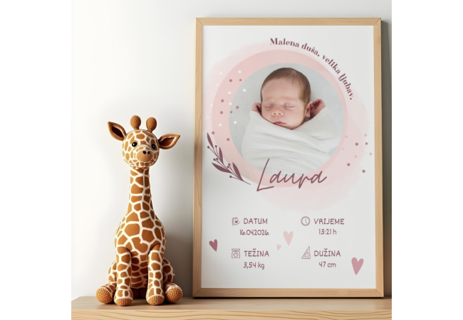 Fotografija rozi dizajn - personalizirani okvir za rođenje djeteta