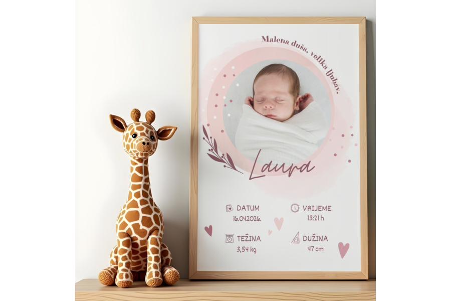 Fotografija rozi dizajn - personalizirani okvir za rođenje djeteta
