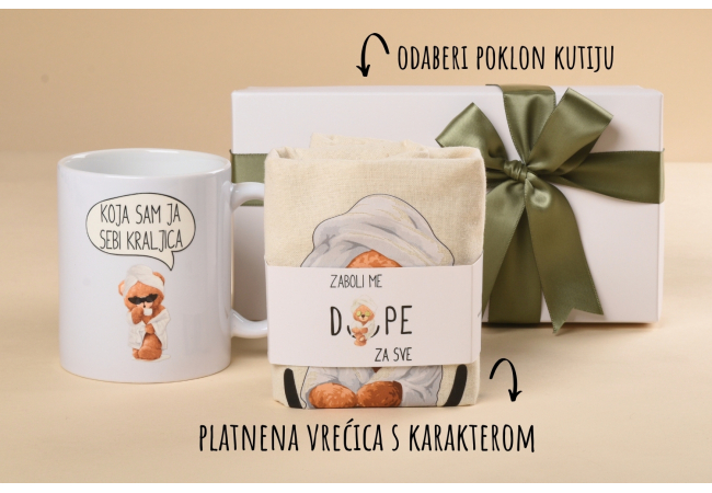„Teddy zaboli me dupe za sve“ poklon paket (šalica+platnena vrećica) 