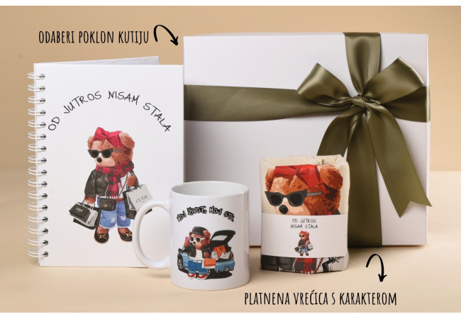 „Teddy od jutros nisam stala“ poklon paket (planer+šalica+platnena vrećica) 
